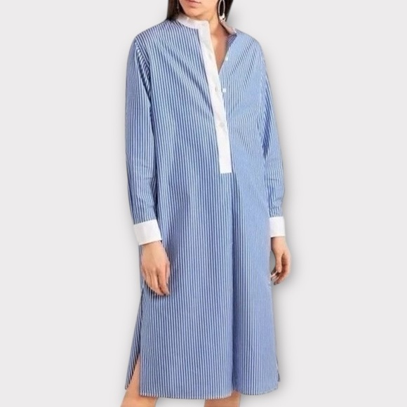 Tory Burch Striped Poplin Dress Size 6 Blue Long Sleeve - Picture 1 of 8